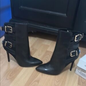 Black Stiletto Heeled Boots with Straps